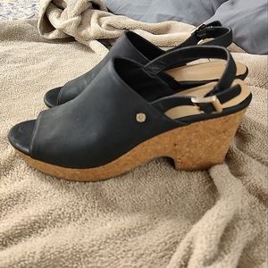 Gianni Bernini Black Open Toe Wedges 11M